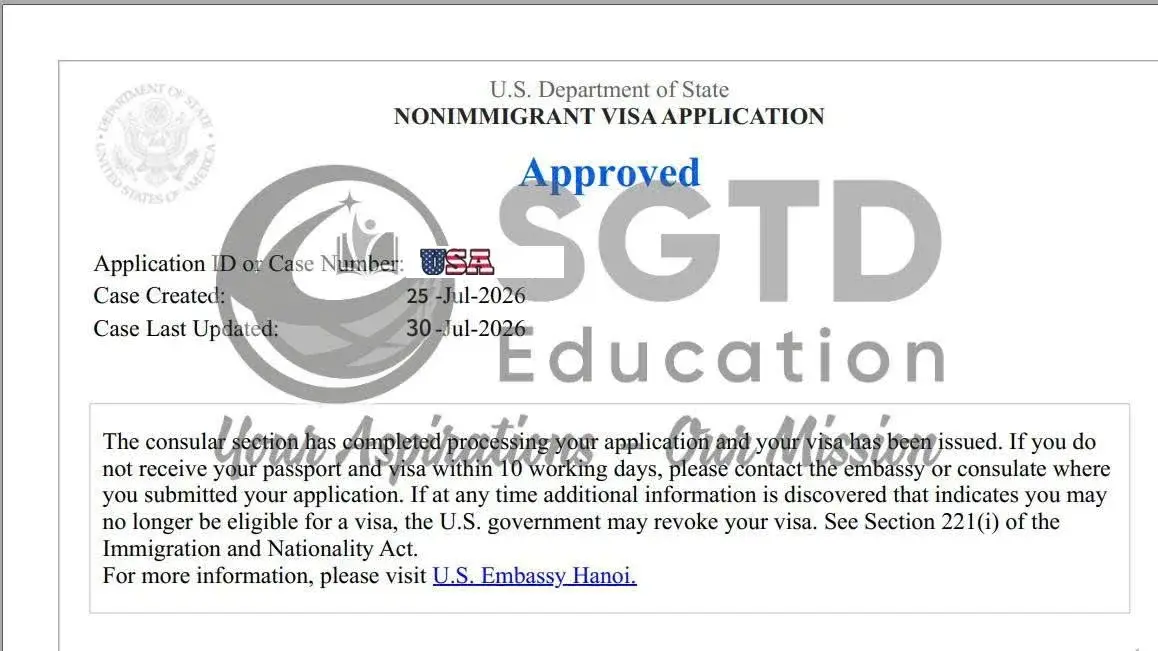 Ảnh — Bạn Q.T.V gia hạn visa du học Mỹ