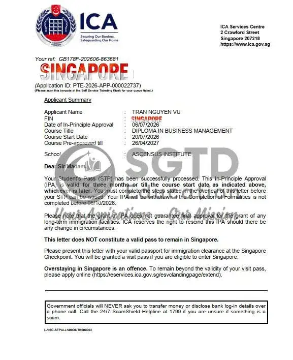 Ảnh — Bạn T.N.V nhận visa du học Singapore